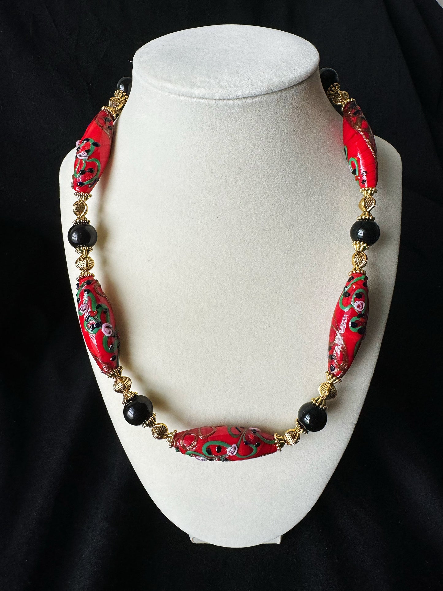 Red and Black Glaze Necklace