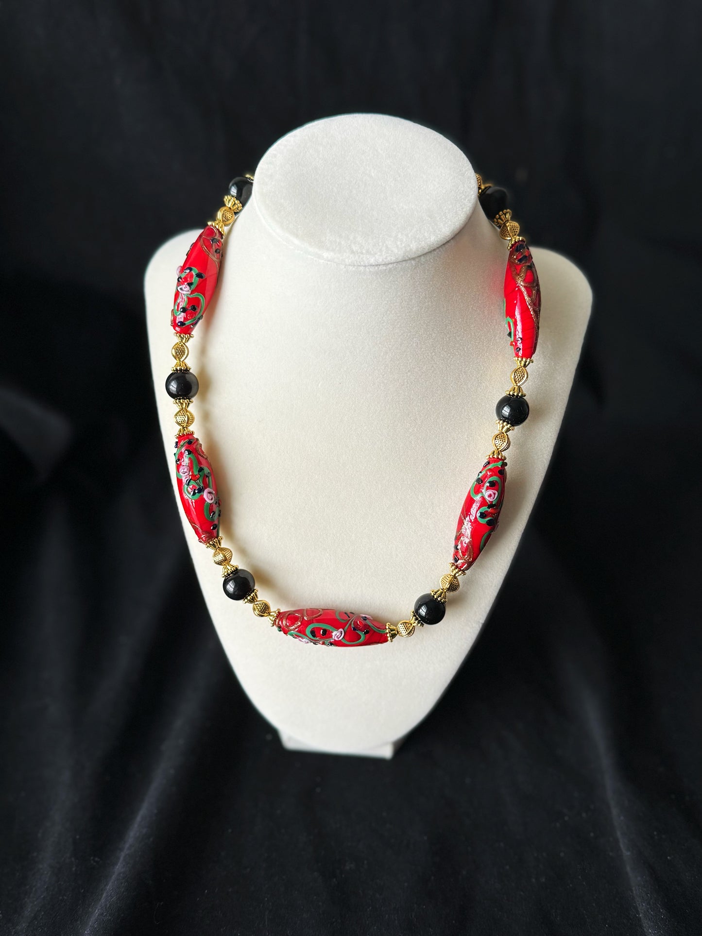 Red and Black Glaze Necklace