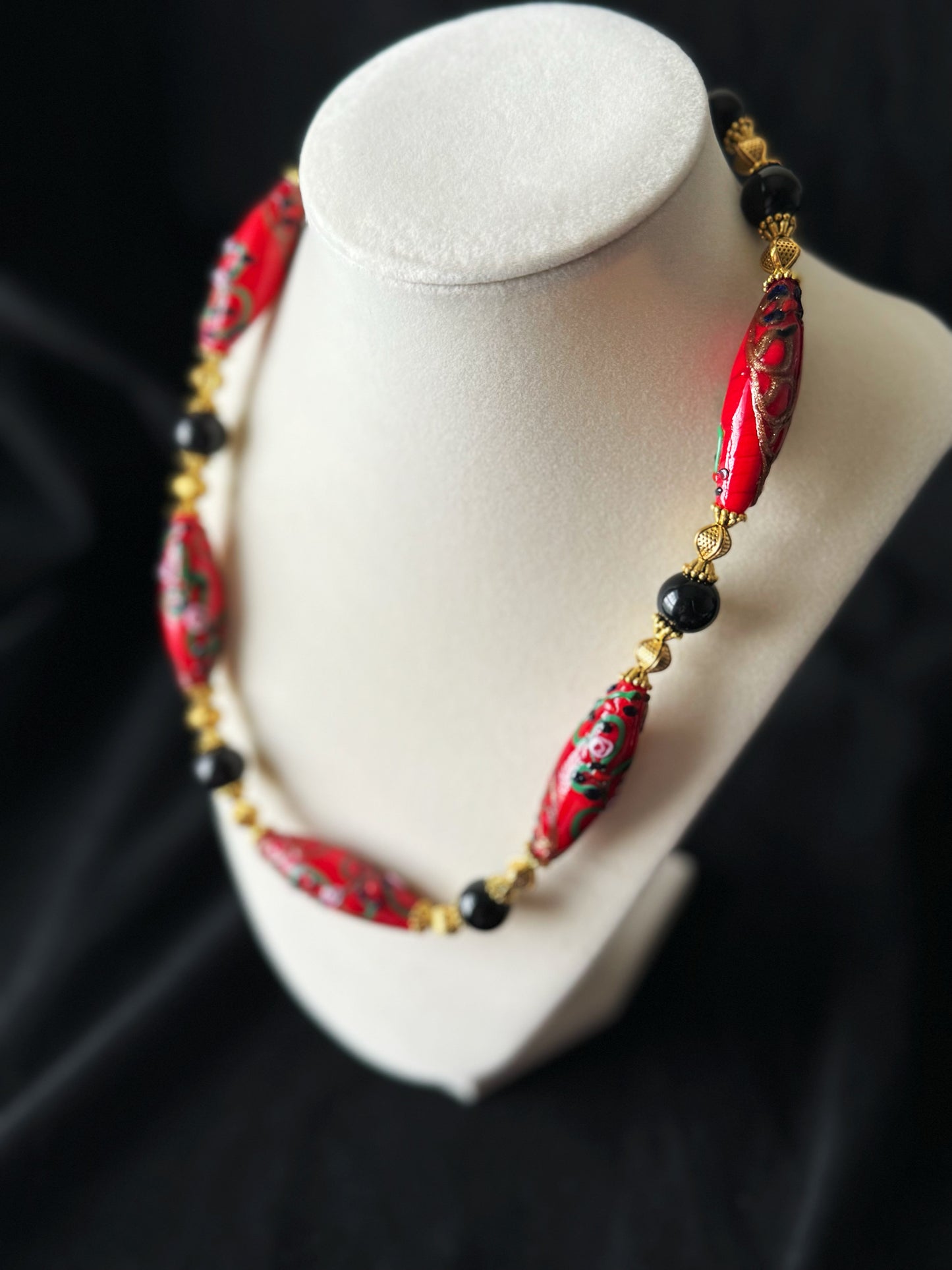 Red and Black Glaze Necklace