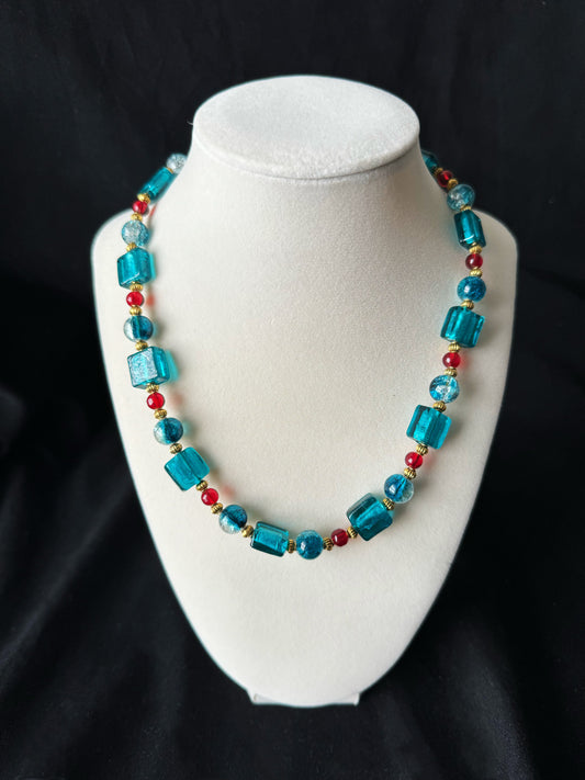 Blue and Red Glaze Necklace