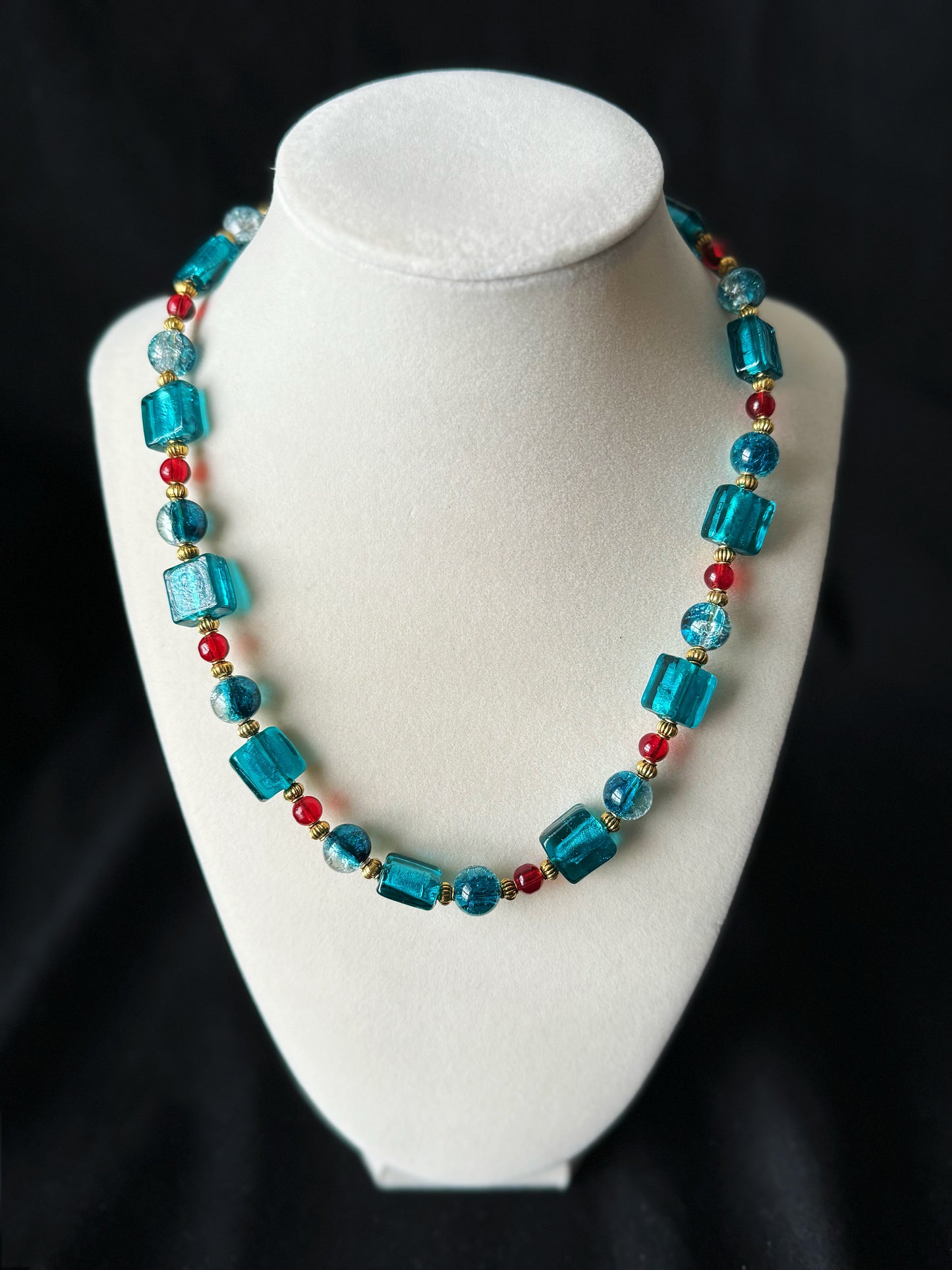 Blue and Red Glaze Necklace