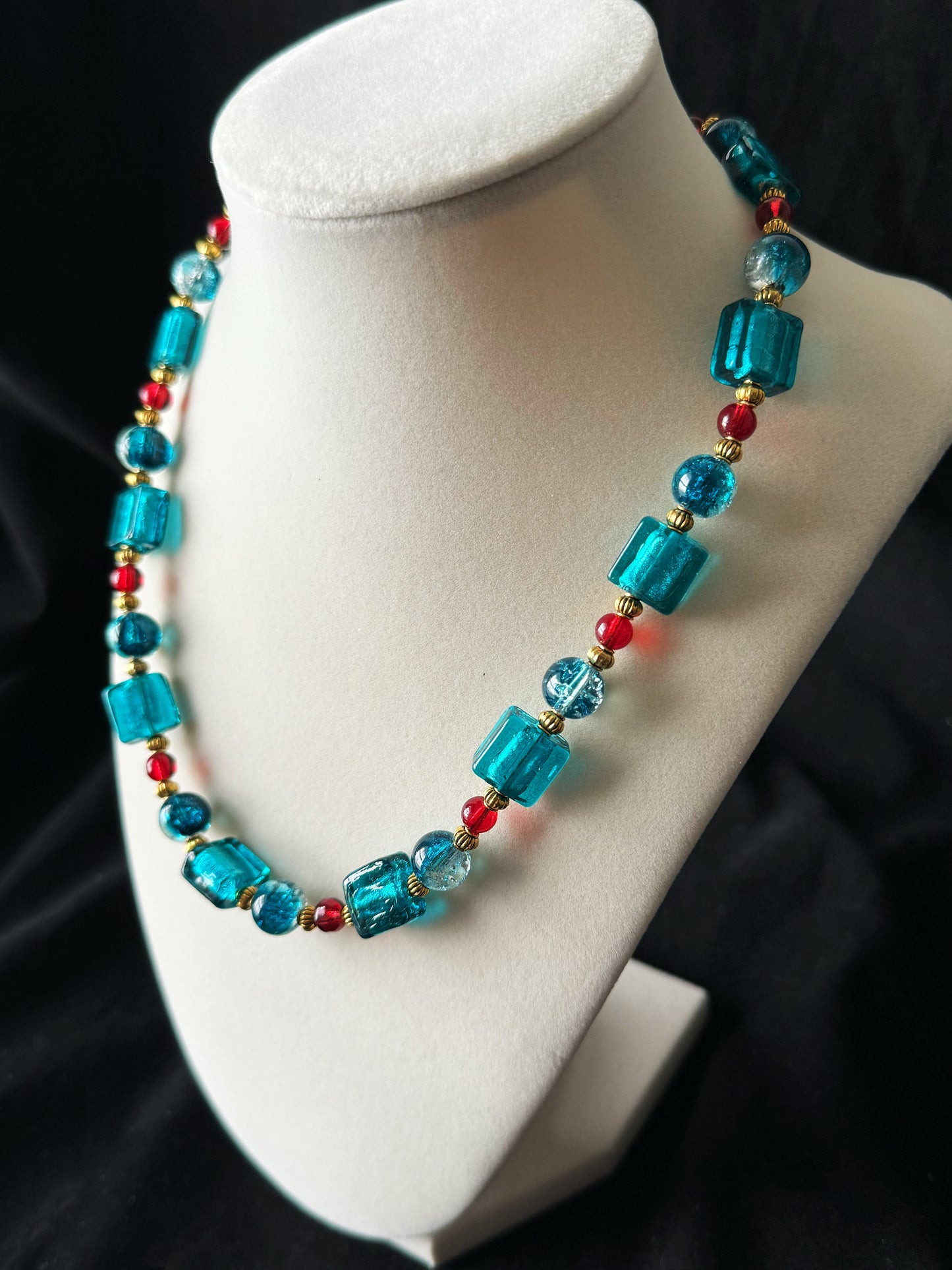 Blue and Red Glaze Necklace