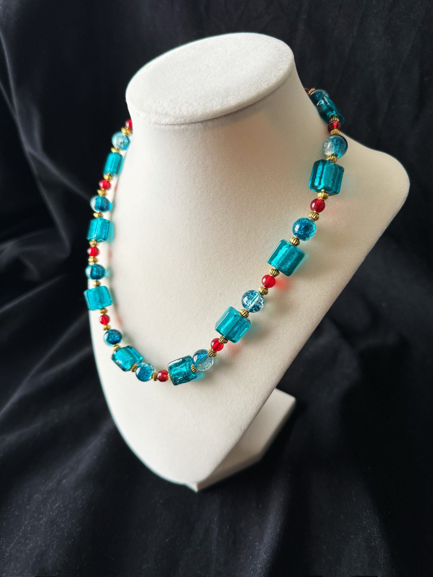 Blue and Red Glaze Necklace