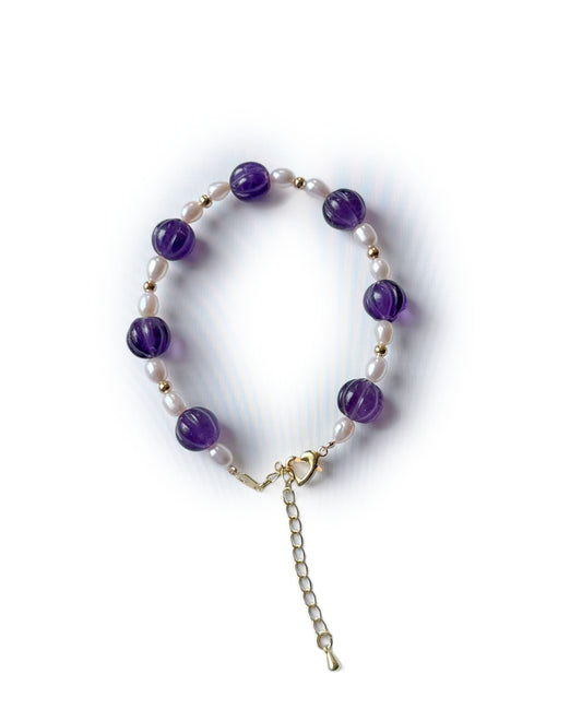 Amethyst Purple Quartz and Fresh Water Pearl Bracelet